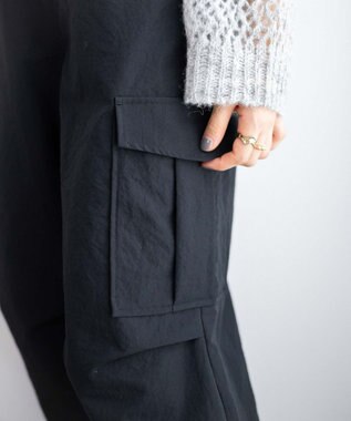 WEGO 【ウエストゴム】イージーパラシュートカーゴパンツ ブラック