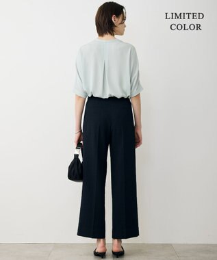 ICB 【新色追加・WEB限定カラーあり】BackSatinAmunzen 5分袖キーネックブラウス アッシュブルー［WEB限定］