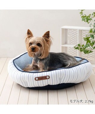 PET PARADISE ペットパラダイス クールカドラー 《シャンブレー》 丸型 Ｓ ホワイト×ブルー