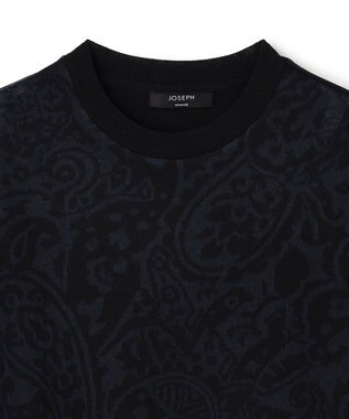 JOSEPH HOMME オリエンタルジャガードニットブロック　クルーネック半袖カットソー ネイビー系