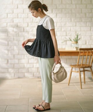 組曲 L 【WEB限定】レリーフジャガードキャミツインセット アイボリー×ブラック系