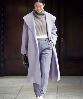 自由区 L 【撥水加工・洗える】TRギャバ裏起毛テーパード パンツ サックスブルー系