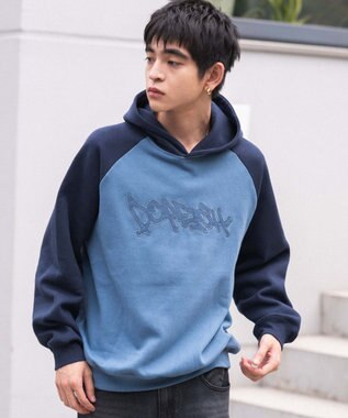 WEGO ラグランプルパーカー ブルー