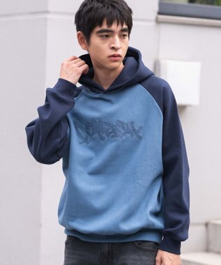 WEGO ラグランプルパーカー ブルー