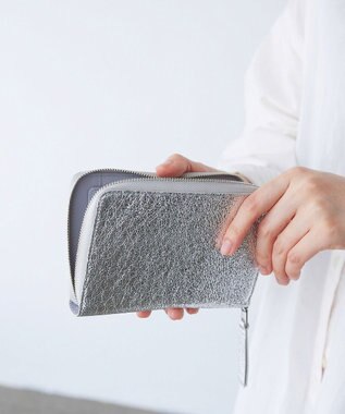 TOPKAPI 【TREASURE TOPKAPI】ウォッシュド レザー メタリック ラウンドファスナー 二つ折り財布/パスポート対応 シルバー