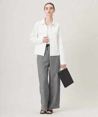 ICB 【洗える】 ライトスラブツイード ワイドパンツ ブラック×オフホワイト系