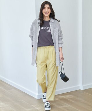 ANY シアーストライプシャツ オフ×ブラック