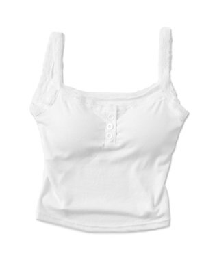 WEGO 【カップ付きインナー】パット付きフロントボタンレースキャミ ホワイト