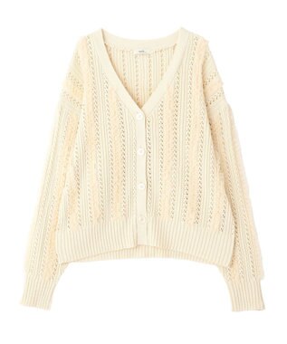 earth music&ecology チュールフリルニットカーディガン Ecru