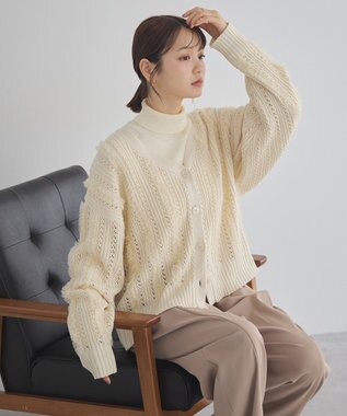 earth music&ecology チュールフリルニットカーディガン Ecru