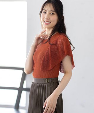 ANY SIS L 【洗える】レーシーフレアスリーブ ニット テラコッタ