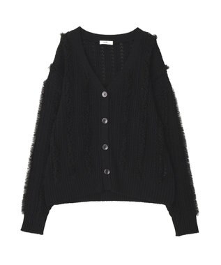 earth music&ecology チュールフリルニットカーディガン Black