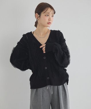 earth music&ecology チュールフリルニットカーディガン Black
