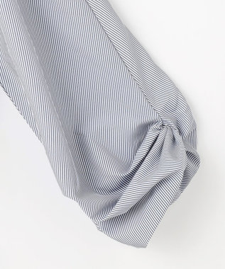 ANY 【洗濯機可/UVケア/アンチピリング】布帛ねじり袖コンビプルオーバー ホワイト×ストライプ