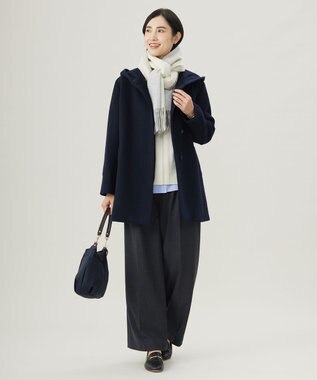 J.PRESS LADIES L ショートビーバー フーデット コート ネイビー系