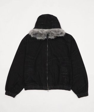 WEGO 【ユニセックス着用ITEM】ファーフードスラッシュデニムブルゾン デニムブラックソノタ