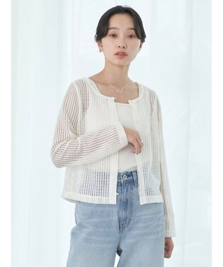 earth music&ecology ＳＥＴ２点メッシュカーディガン＋インナー Ivory