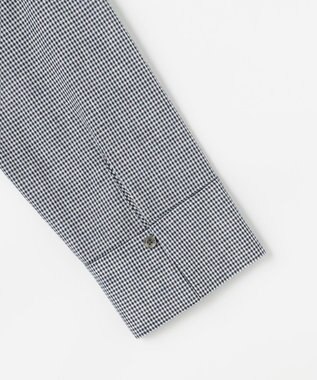 J.PRESS LADIES リネンminiチェック バンドカラー ブラウス ネイビーギンガム系