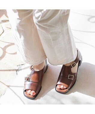 ing <ing>ダブルモンクサイドオープンシューズ ブラウン