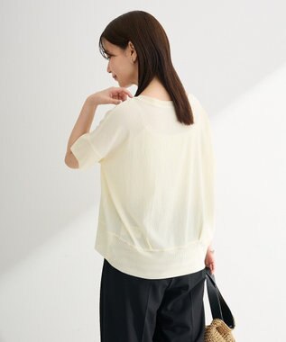 Green Parks シアーリブ切替楊柳プルオーバー Ecru