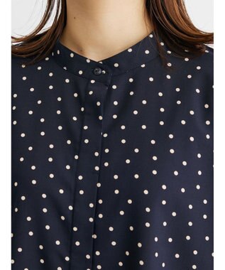 Green Parks ドット柄タックスリーブブラウス Dark Navy