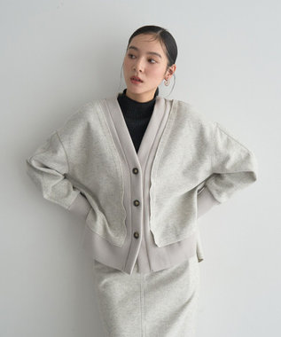 YECCA VECCA ニット切替メルトンVネックカーディガン