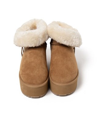 WEGO 【暖かい】折り返し厚底Fムートンブーツ ベージュ