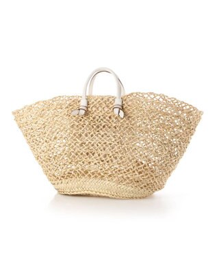 UNBILLION perche モロッコ椰子透かし編み×姫路レザー結びハンドルカゴバッグ アイボリー