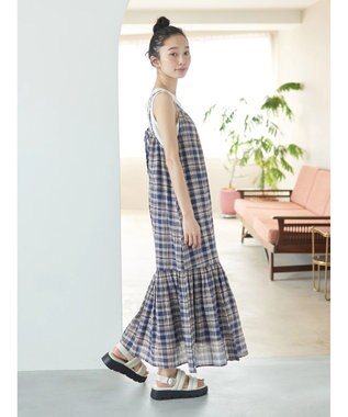 earth music&ecology マドラスチェックキャミワンピース Navy