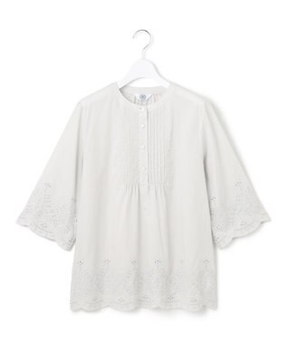 J.PRESS LADIES 【洗える】セルロースライト刺繍 ピンタック ブラウス ライトグレー系