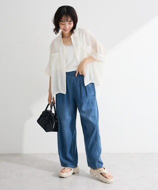 Green Parks 表面感裾ドロスト半袖シャツ Off White
