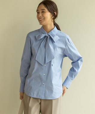 組曲 S 【ボウタイ付き】コンパクトシャーティング ストライプシャツ ブルーストライプ系1