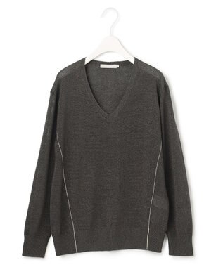 ICB 【WEB限定カラーあり・洗える】ペーパーブレンドシャインニット Vネックプルオーバー チャコール系