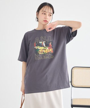 earth music&ecology アソートプリントＴシャツ Charcoal Gray