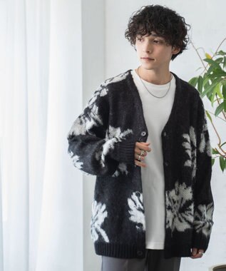 WEGO モヘアライク総柄BIGカーディガン 柄4