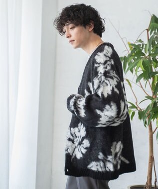 WEGO モヘアライク総柄BIGカーディガン 柄4