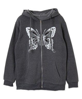 WEGO バタフライBIGZIPパーカー ブラック中濃色