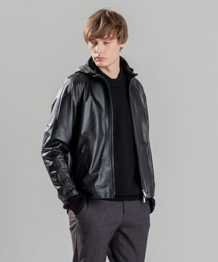 JOSEPH HOMME ライトラムナッパ　フードブルゾン ブラック系