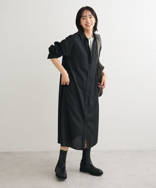 Green Parks ロングシャツワンピース Black