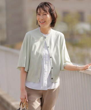 J.PRESS LADIES L COTTON ACETATE DRY バタフライスリーブ カーディガン