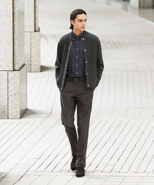 J.PRESS MEN 【ストレッチ性 / イージーケア】【FLEX YARN】ケーブルニットブルゾン型カーディガン グレー系