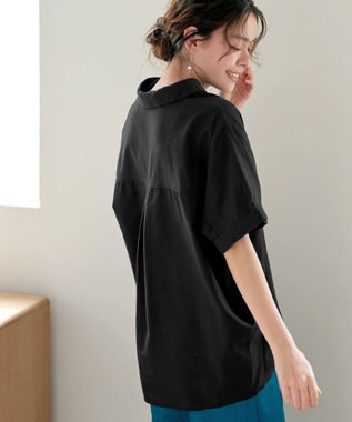 Tiaclasse 【洗える】 リネンミックススキッパーシャツ ブラック