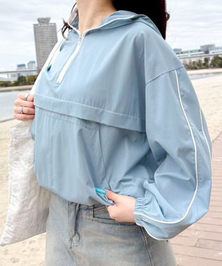 WEGO 【日焼け対策/セットアップ対応】ラッシュガードラインアノラックパーカー ブルー