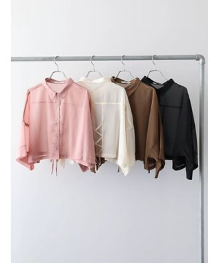 Green Parks ＥＧＯＩＳＴ　５分袖短丈シアーシャツ Pink