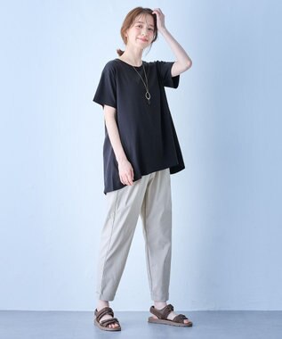 ANY L 【汗ジミ防止加工】シルケットスムースバックギャザーチュニック ブラック