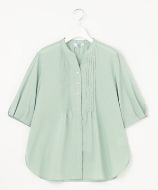 J.PRESS LADIES 【洗える】ラミーポプリン 前開き ブラウス ミント系