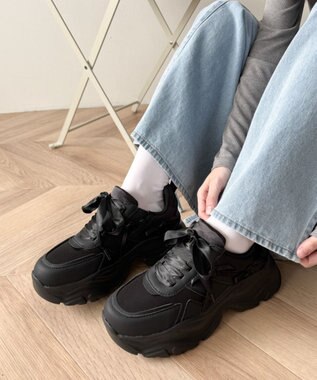 WEGO リボンデザイン厚底スニーカー ブラック