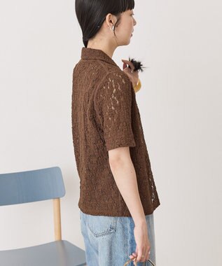 AMERICAN HOLIC 半袖襟付きレースカーディガン Brown