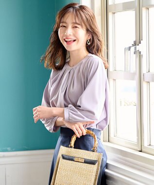 ANY SIS 【接触冷感・吸水速乾・UVケア】エアリードレープスムース 七分袖ブラウス ラベンダー