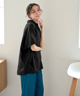 Tiaclasse 【洗える】 リネンミックススキッパーシャツ ブラック